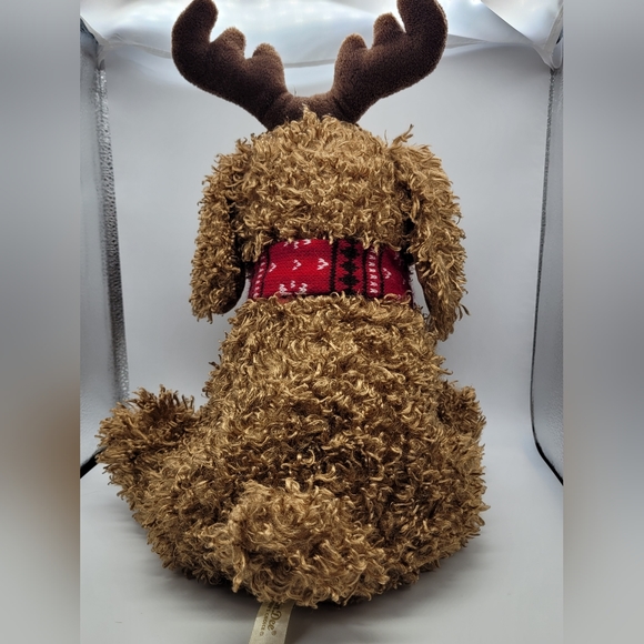 DanDee Toys Dog With Antlers Labradoodle Plush Brown Christmas Holiday Red Bow - Picture 3 of 4